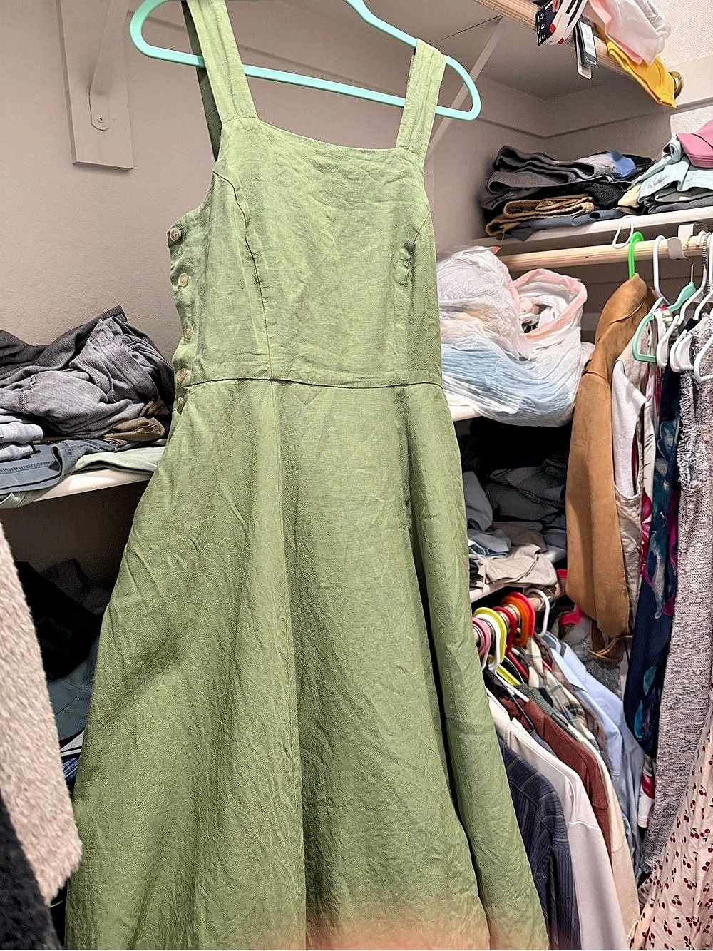 Son de Flor Pinafore Sleeveless Linen Midi Dress Green Large
